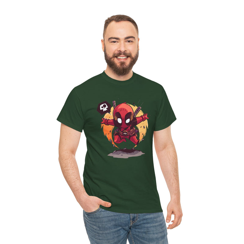 Chibi Red Masked Mercenary Tee | Cute Deadpool Style Graphic Shirt, Unisex T-Shirt, Heavy Cotton Tee, Red Masked Mercenary Shirt, Cute