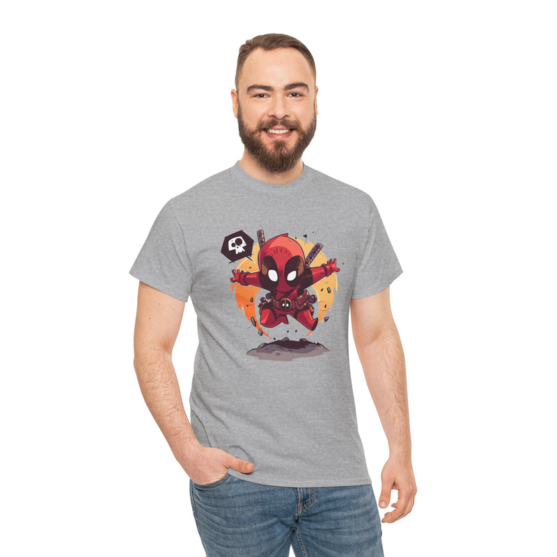 Chibi Red Masked Mercenary Tee | Cute Deadpool Style Graphic Shirt, Unisex T-Shirt, Heavy Cotton Tee, Red Masked Mercenary Shirt, Cute