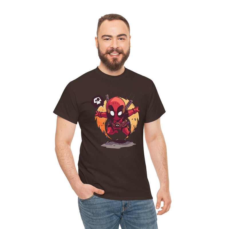 Chibi Red Masked Mercenary Tee | Cute Deadpool Style Graphic Shirt, Unisex T-Shirt, Heavy Cotton Tee, Red Masked Mercenary Shirt, Cute