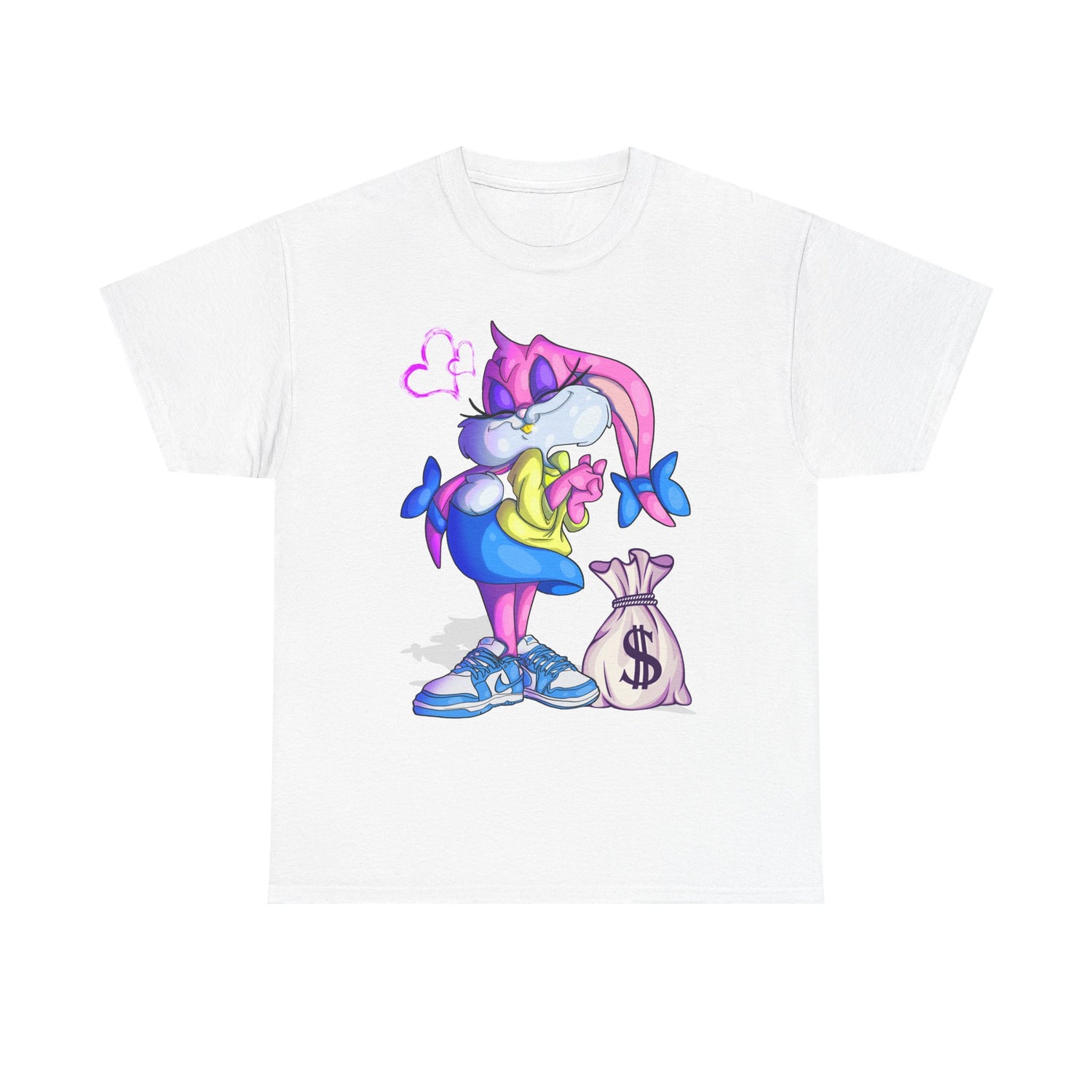 Cartoon Pink Bunny with Money Bag T-Shirt | Cute Streetwear Tee
