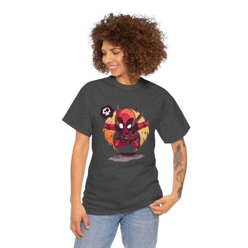 Chibi Red Masked Mercenary Tee | Cute Deadpool Style Graphic Shirt, Unisex T-Shirt, Heavy Cotton Tee, Red Masked Mercenary Shirt, Cute