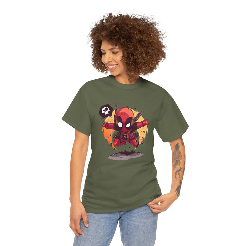 Chibi Red Masked Mercenary Tee | Cute Deadpool Style Graphic Shirt, Unisex T-Shirt, Heavy Cotton Tee, Red Masked Mercenary Shirt, Cute