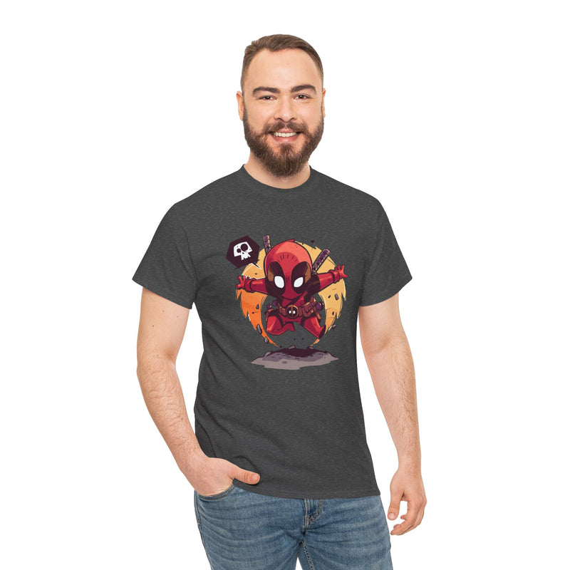 Chibi Red Masked Mercenary Tee | Cute Deadpool Style Graphic Shirt, Unisex T-Shirt, Heavy Cotton Tee, Red Masked Mercenary Shirt, Cute