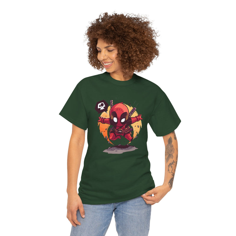 Chibi Red Masked Mercenary Tee | Cute Deadpool Style Graphic Shirt, Unisex T-Shirt, Heavy Cotton Tee, Red Masked Mercenary Shirt, Cute