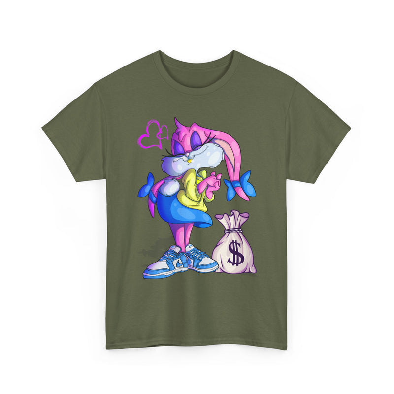 Cartoon Pink Bunny with Money Bag T-Shirt | Cute Streetwear Tee