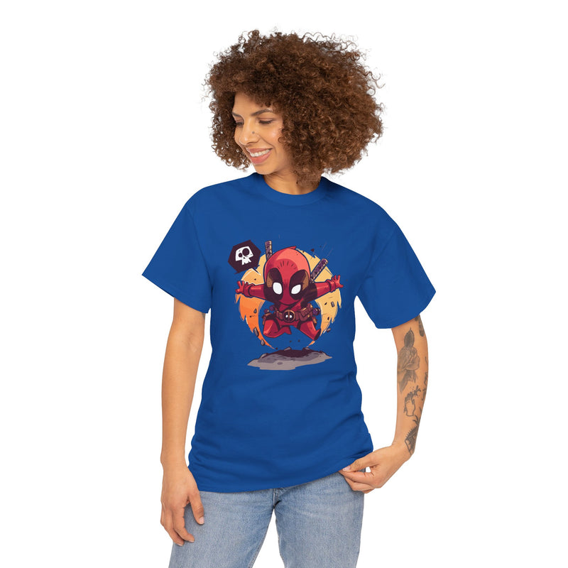 Chibi Red Masked Mercenary Tee | Cute Deadpool Style Graphic Shirt, Unisex T-Shirt, Heavy Cotton Tee, Red Masked Mercenary Shirt, Cute