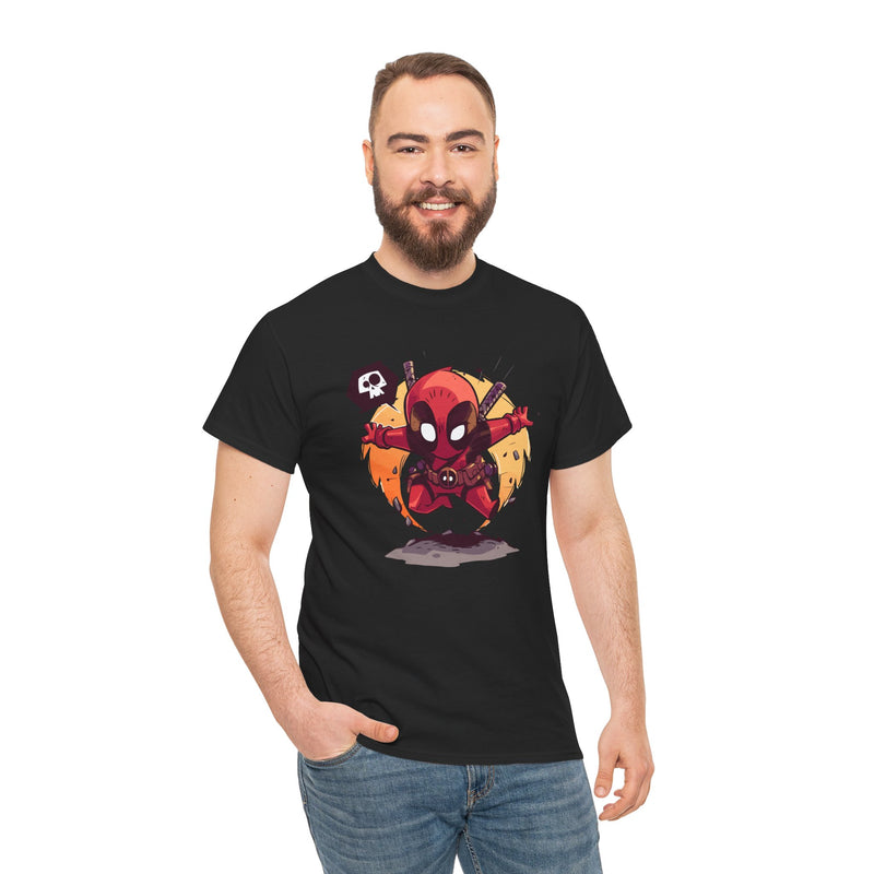 Chibi Red Masked Mercenary Tee | Cute Deadpool Style Graphic Shirt, Unisex T-Shirt, Heavy Cotton Tee, Red Masked Mercenary Shirt, Cute