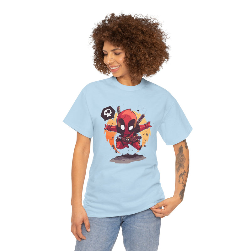 Chibi Red Masked Mercenary Tee | Cute Deadpool Style Graphic Shirt, Unisex T-Shirt, Heavy Cotton Tee, Red Masked Mercenary Shirt, Cute