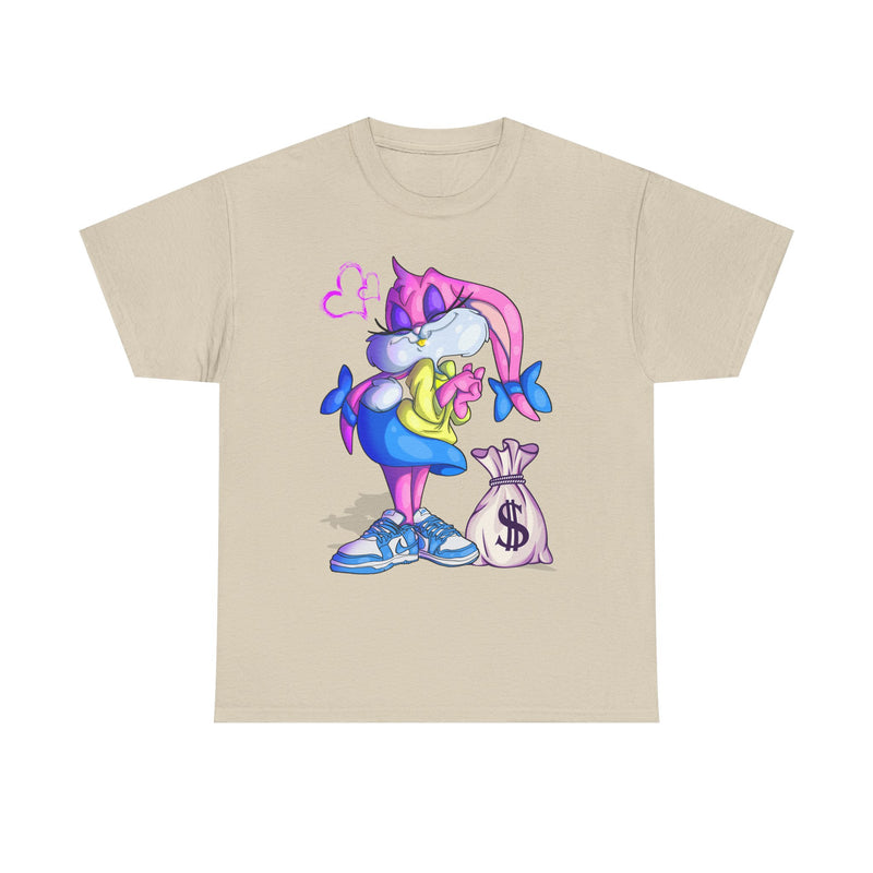 Cartoon Pink Bunny with Money Bag T-Shirt | Cute Streetwear Tee