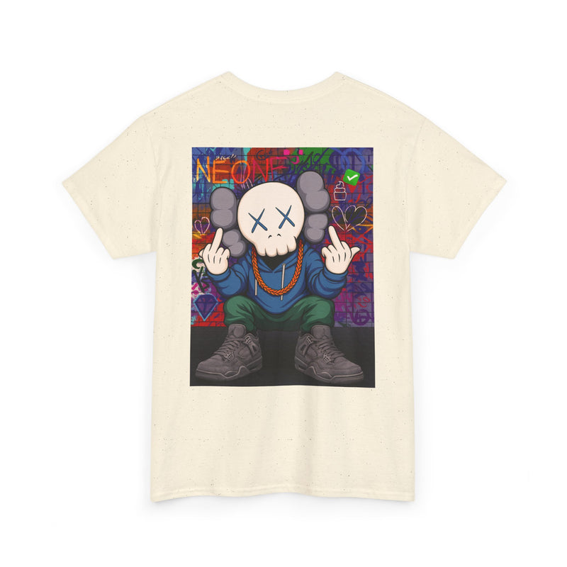 Graffiti Skull Character Tee | Street Art Middle Finger Pose