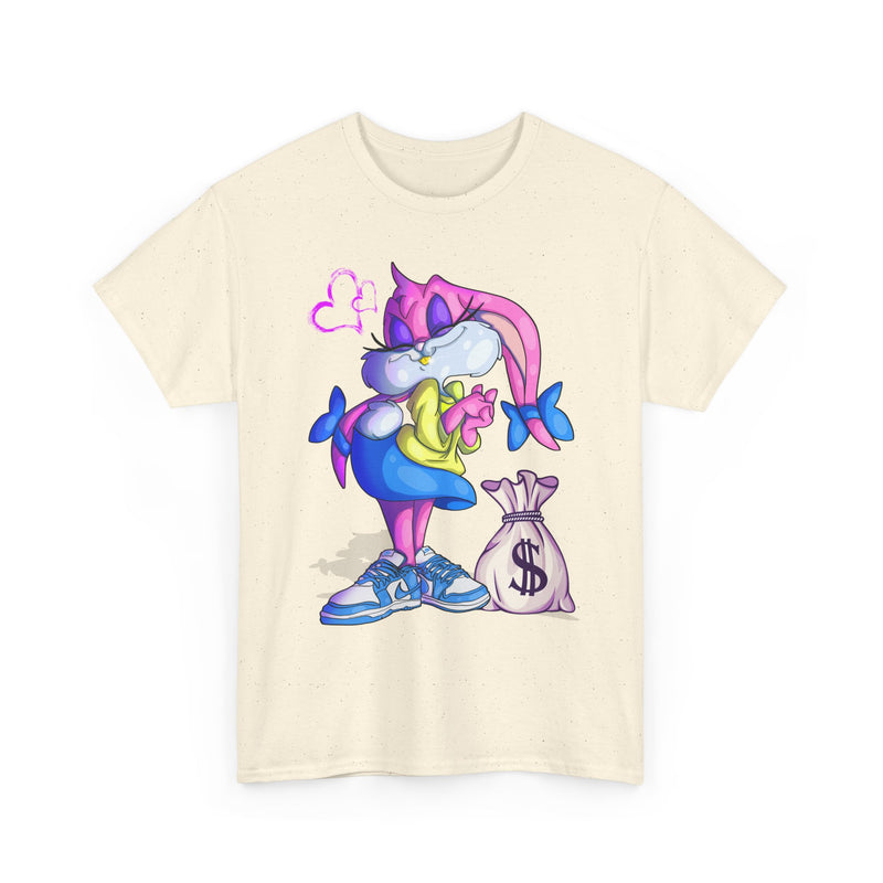 Cartoon Pink Bunny with Money Bag T-Shirt | Cute Streetwear Tee