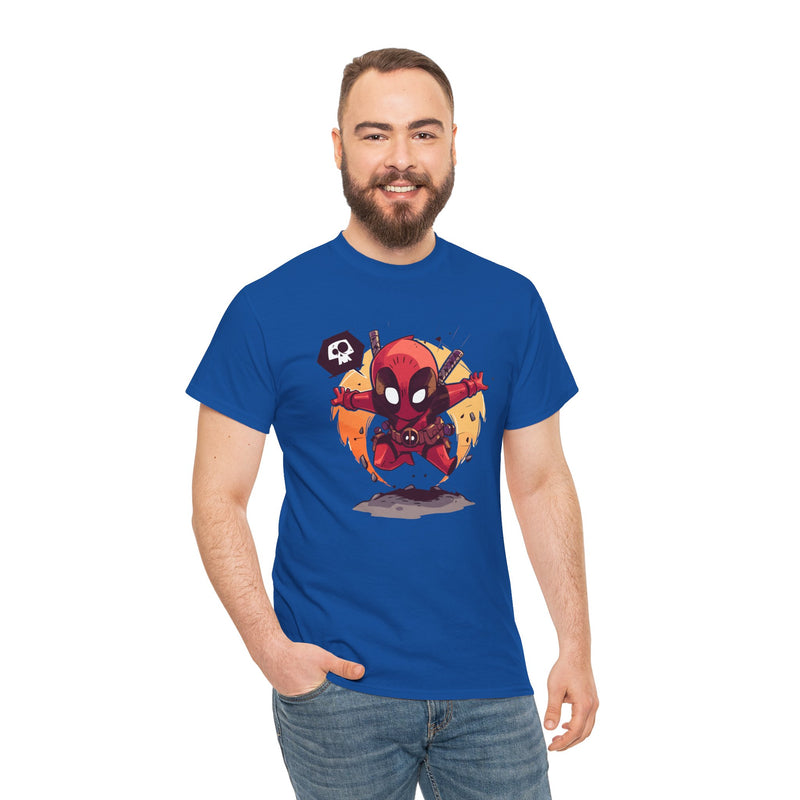 Chibi Red Masked Mercenary Tee | Cute Deadpool Style Graphic Shirt, Unisex T-Shirt, Heavy Cotton Tee, Red Masked Mercenary Shirt, Cute