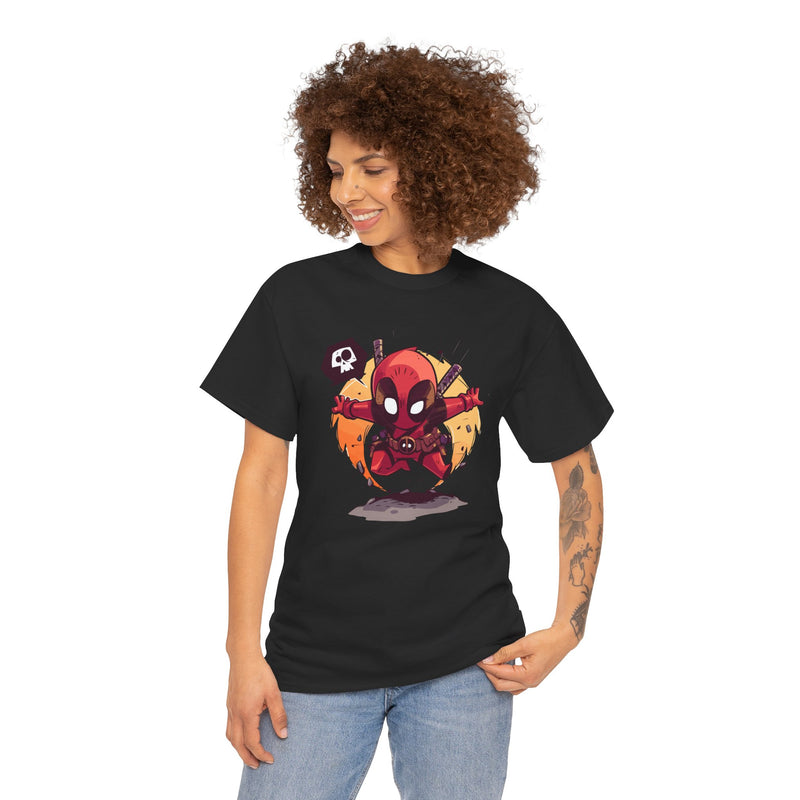Chibi Red Masked Mercenary Tee | Cute Deadpool Style Graphic Shirt, Unisex T-Shirt, Heavy Cotton Tee, Red Masked Mercenary Shirt, Cute
