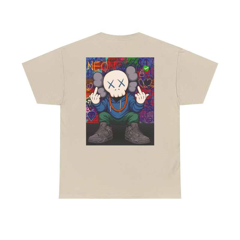 Graffiti Skull Character Tee | Street Art Middle Finger Pose