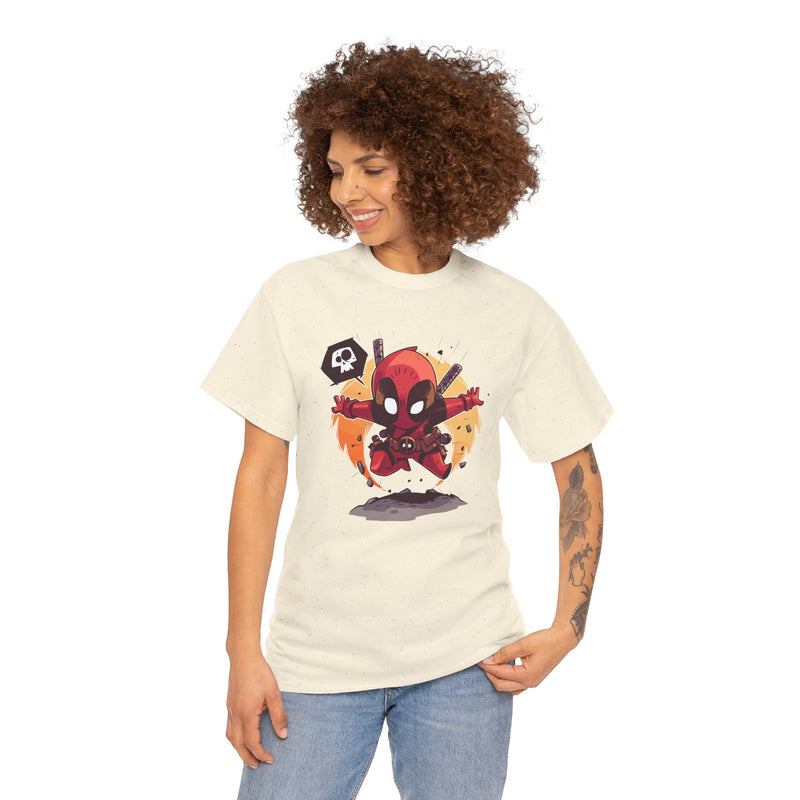 Chibi Red Masked Mercenary Tee | Cute Deadpool Style Graphic Shirt, Unisex T-Shirt, Heavy Cotton Tee, Red Masked Mercenary Shirt, Cute