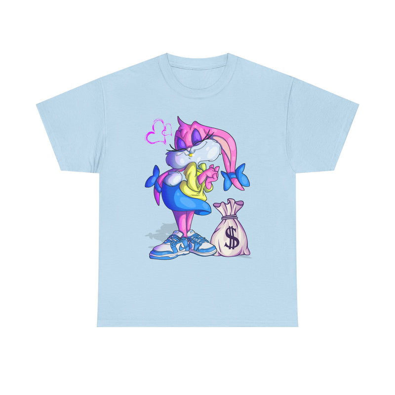 Cartoon Pink Bunny with Money Bag T-Shirt | Cute Streetwear Tee