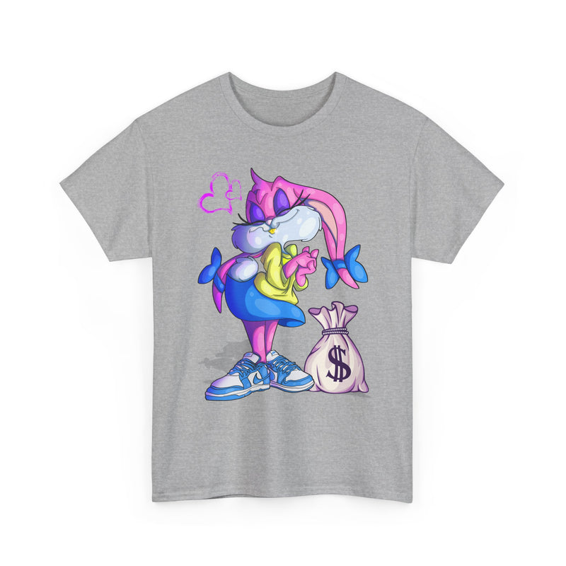 Cartoon Pink Bunny with Money Bag T-Shirt | Cute Streetwear Tee