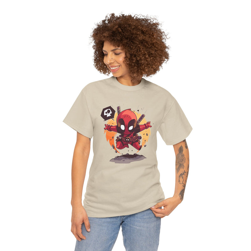 Chibi Red Masked Mercenary Tee | Cute Deadpool Style Graphic Shirt, Unisex T-Shirt, Heavy Cotton Tee, Red Masked Mercenary Shirt, Cute