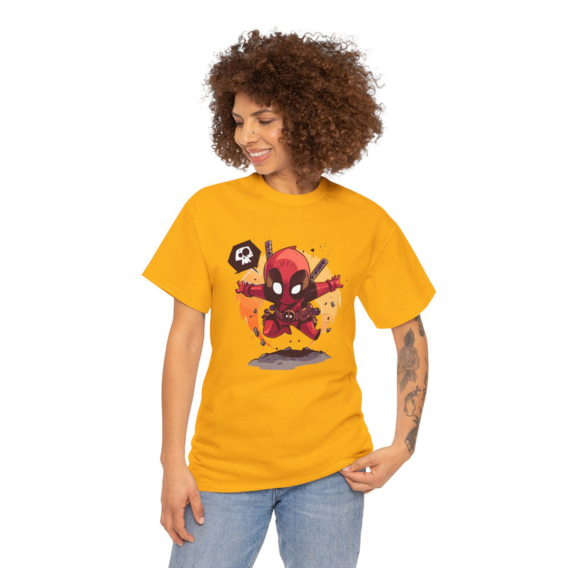 Chibi Red Masked Mercenary Tee | Cute Deadpool Style Graphic Shirt, Unisex T-Shirt, Heavy Cotton Tee, Red Masked Mercenary Shirt, Cute