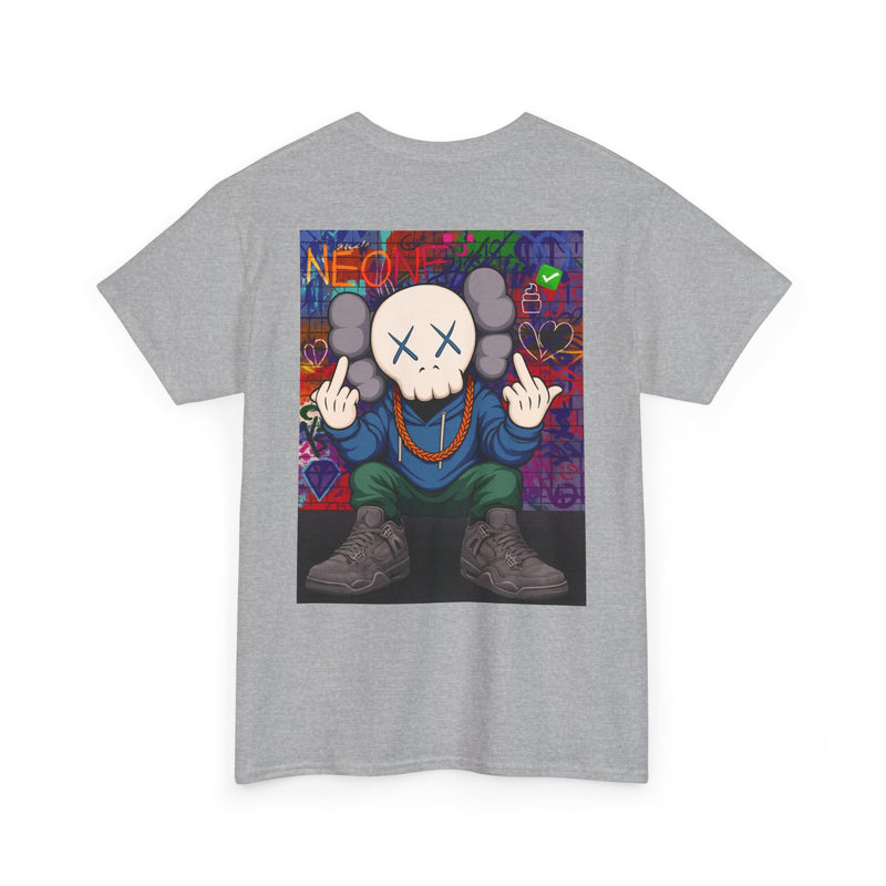 Graffiti Skull Character Tee | Street Art Middle Finger Pose