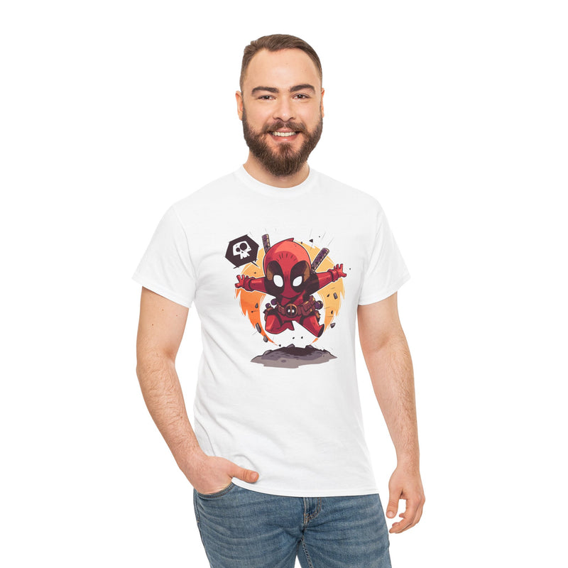 Chibi Red Masked Mercenary Tee | Cute Deadpool Style Graphic Shirt, Unisex T-Shirt, Heavy Cotton Tee, Red Masked Mercenary Shirt, Cute