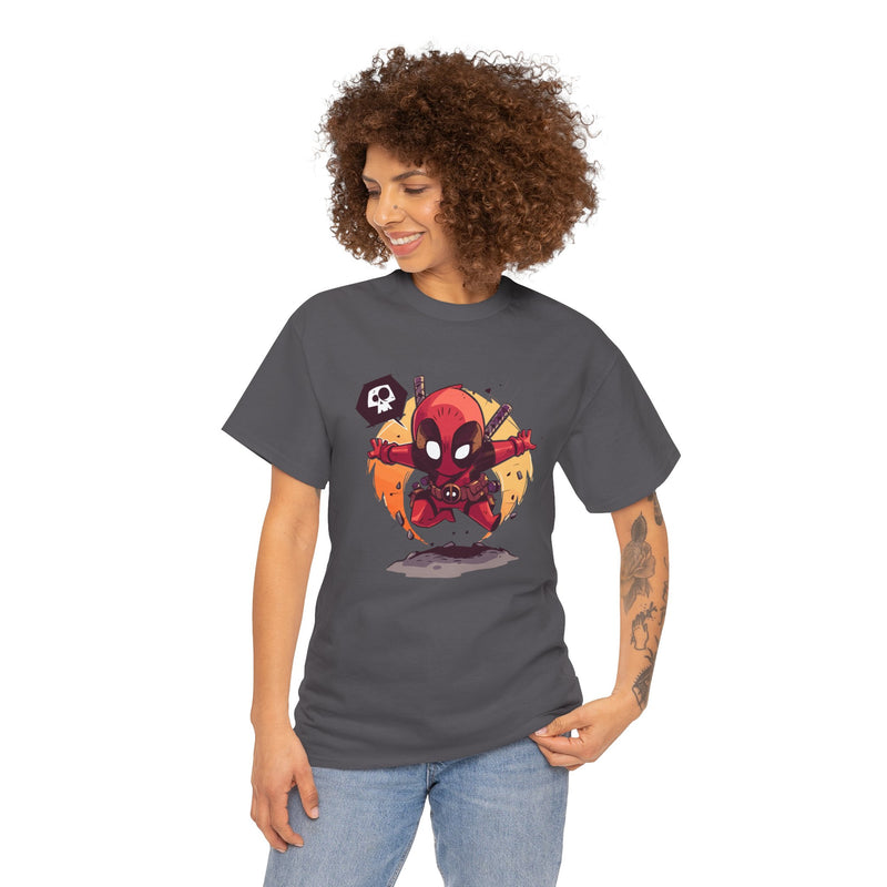 Chibi Red Masked Mercenary Tee | Cute Deadpool Style Graphic Shirt, Unisex T-Shirt, Heavy Cotton Tee, Red Masked Mercenary Shirt, Cute