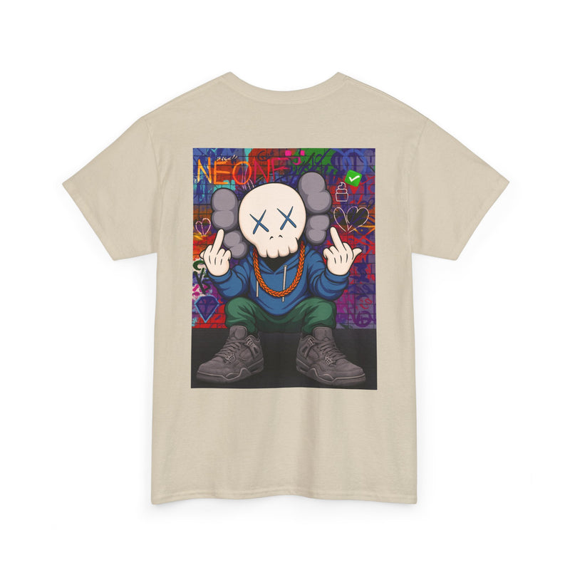 Graffiti Skull Character Tee | Street Art Middle Finger Pose