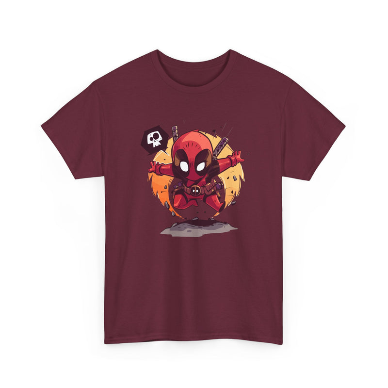 Chibi Red Masked Mercenary Tee | Cute Deadpool Style Graphic Shirt, Unisex T-Shirt, Heavy Cotton Tee, Red Masked Mercenary Shirt, Cute