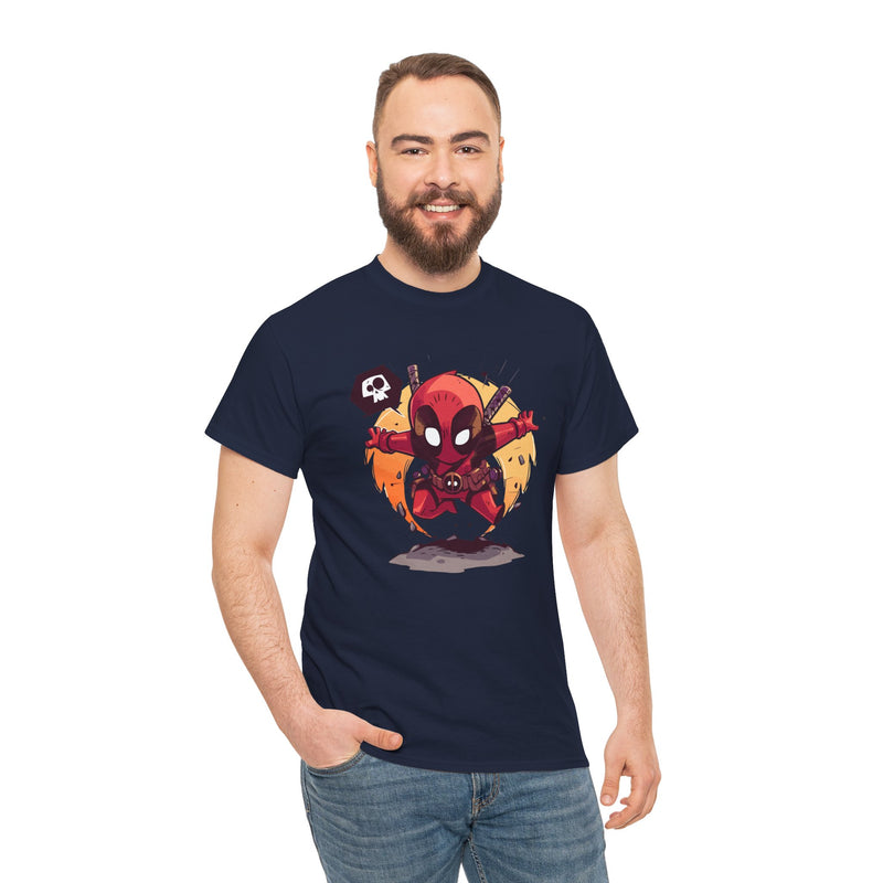 Chibi Red Masked Mercenary Tee | Cute Deadpool Style Graphic Shirt, Unisex T-Shirt, Heavy Cotton Tee, Red Masked Mercenary Shirt, Cute