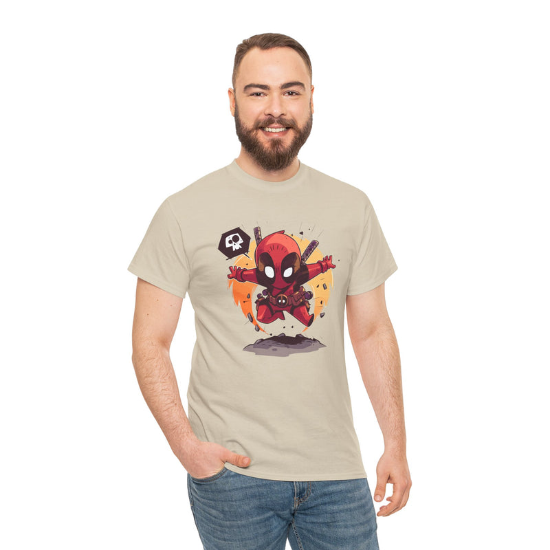 Chibi Red Masked Mercenary Tee | Cute Deadpool Style Graphic Shirt, Unisex T-Shirt, Heavy Cotton Tee, Red Masked Mercenary Shirt, Cute