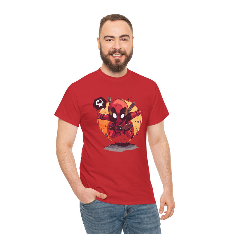 Chibi Red Masked Mercenary Tee | Cute Deadpool Style Graphic Shirt, Unisex T-Shirt, Heavy Cotton Tee, Red Masked Mercenary Shirt, Cute
